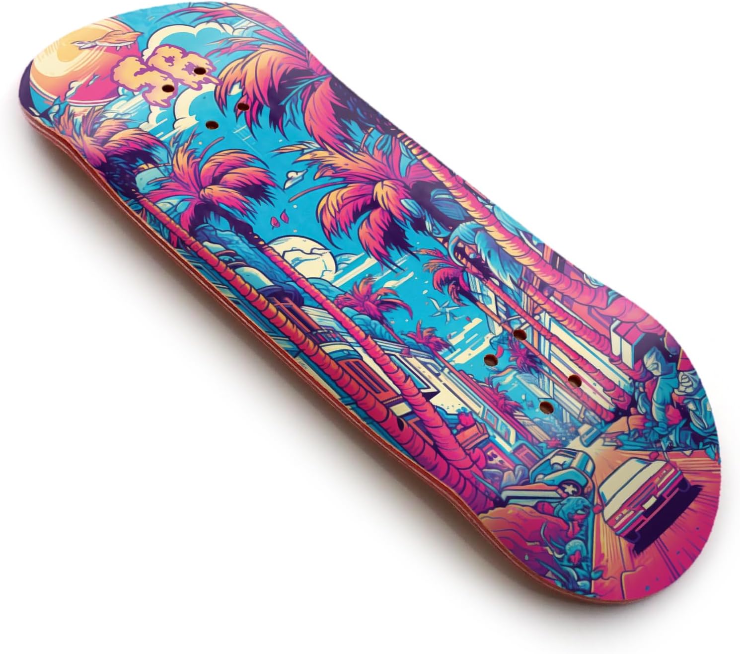 SPITBOARDS® 34mm Fingerboard Deck - Real Wood (5-Layers) Classic Popsicle Street Shape - Size: 34 x 96 mm - Single Graphic Deck (Real Wear) - Optimized Concave - Miami Street