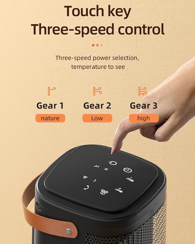 Calefactor Eléctrico Portátil 1500W PTC con Termostato y Temporizador miniatura 2