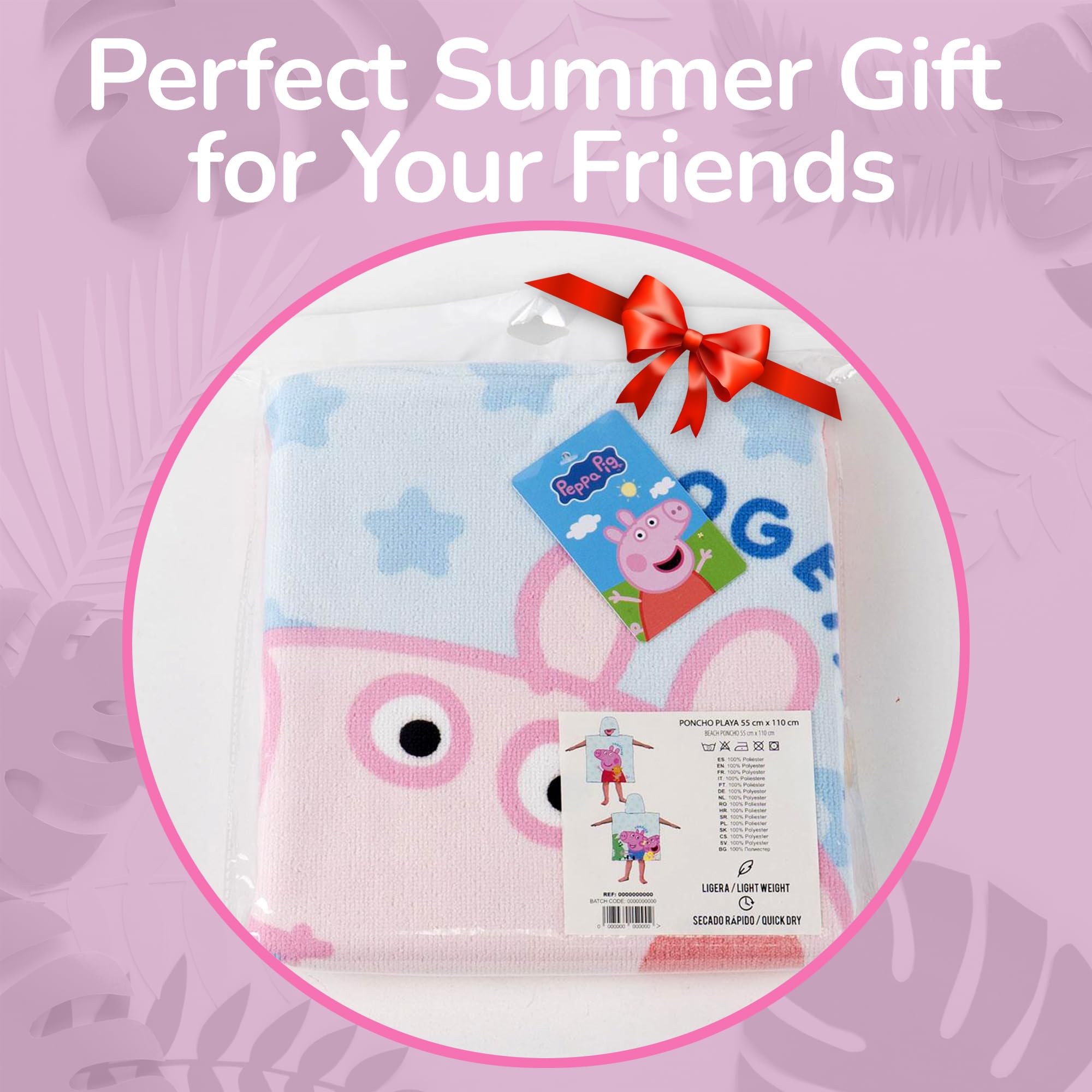 Peppa Wutz Together & Forever Kapuzenponcho Strand – 55x110 cm – Kinder – Leicht & Schnelltrocknend - Offizieller Peppa Wutz Kapuzenponcho