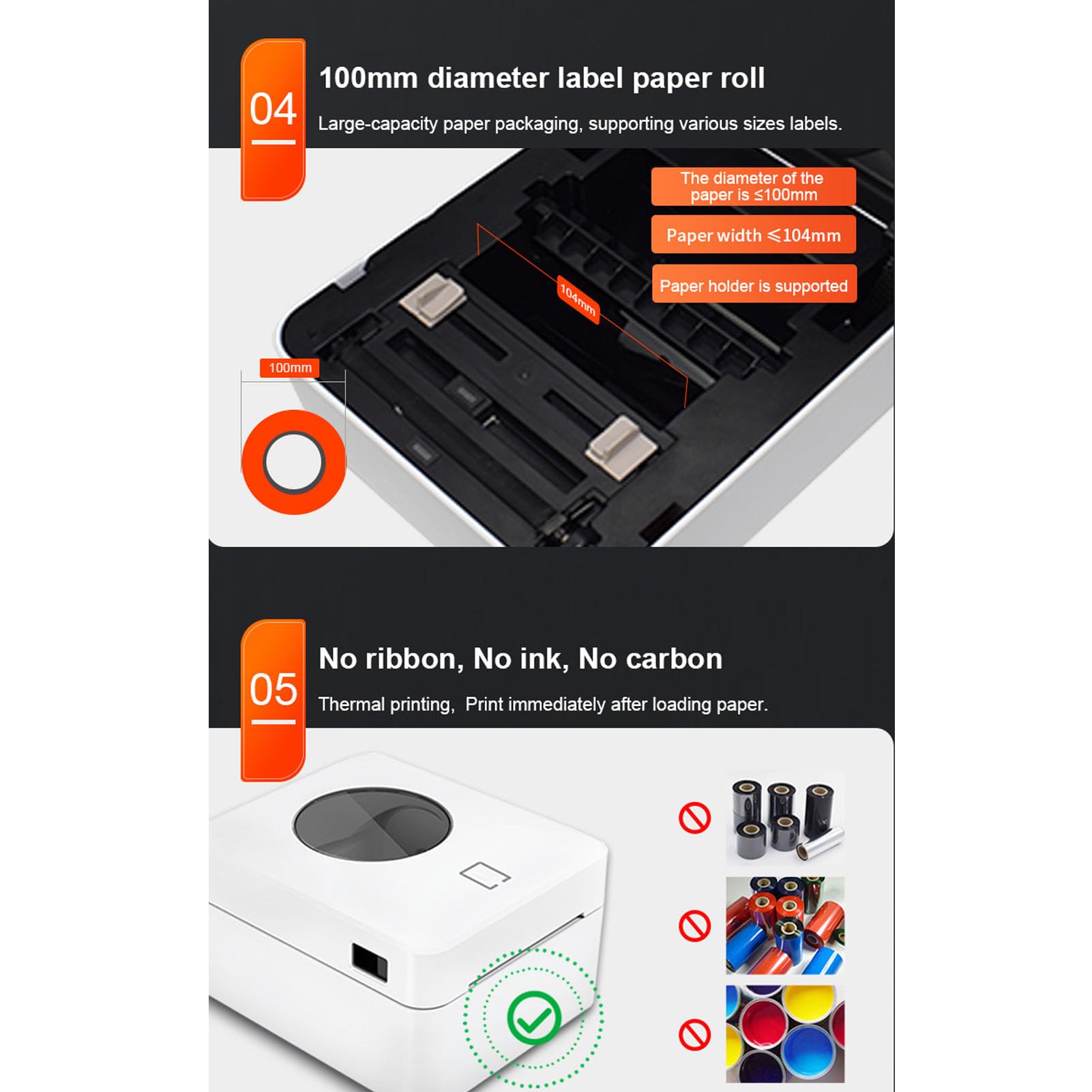 KKPLZZ Stampante per etichette termiche 203DPI connessione USB Bluetooth per 4x6 pollici spedizione carta bianca (spina UE)
