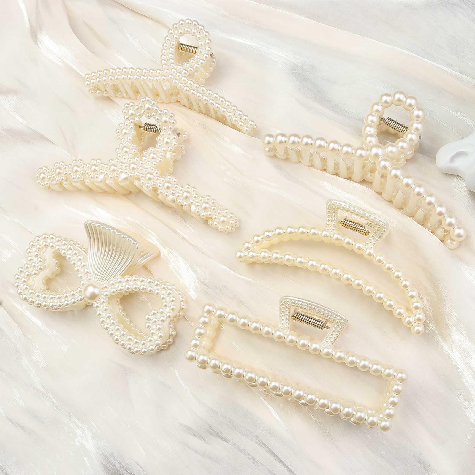 Amazon.com : SEMATA 5pcs Pearl Hair Clips Large Hair Claw Clips for ...