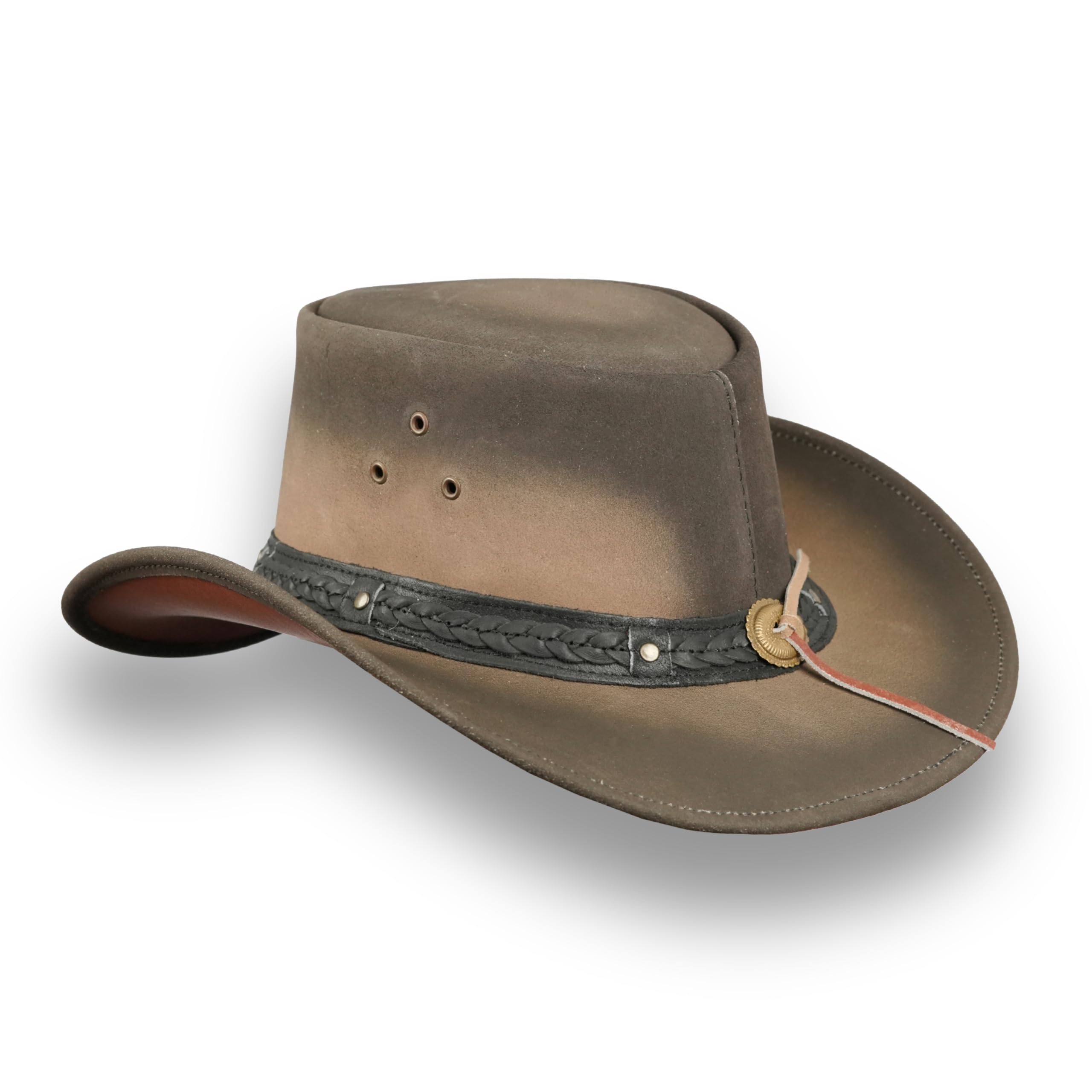 Leatherick Sombreros Vaqueros para Hombre - Sombreros Vaqueros Negros de ala Ancha Trenzada Estilo Western Vintage con barboquejo