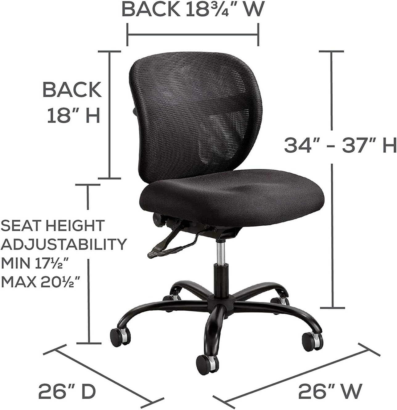 Safco Vue Intensive-Use Big and Tall Office Chair, Ergonomic and Height-Adjustable Swivel Seat with Breathable Mesh Back, Heavy-Duty Powder-Coated Base