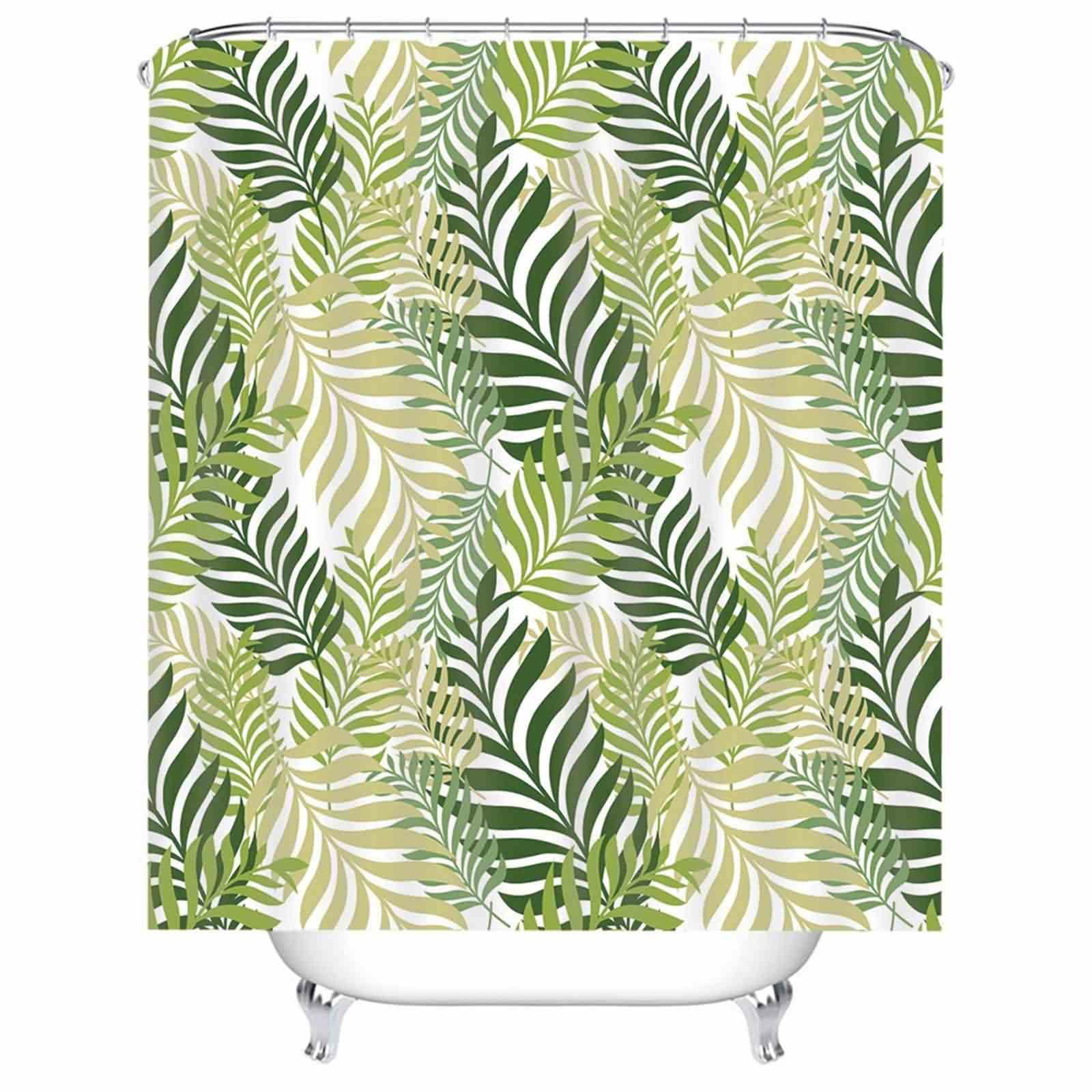 Rideau de douche motif feuilles vertes pour une salle de bain nature