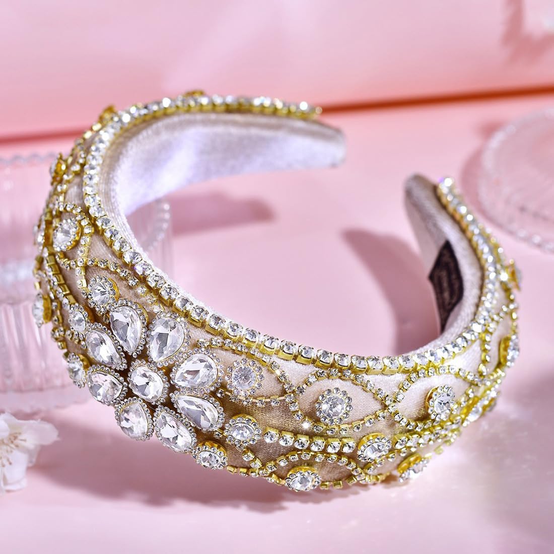 MaxxCloud Vintage Crystal Headband Hairband-Rhinestone Hair Accessory Hairhoop for Women with Soft Velvet Padding,Daily Use