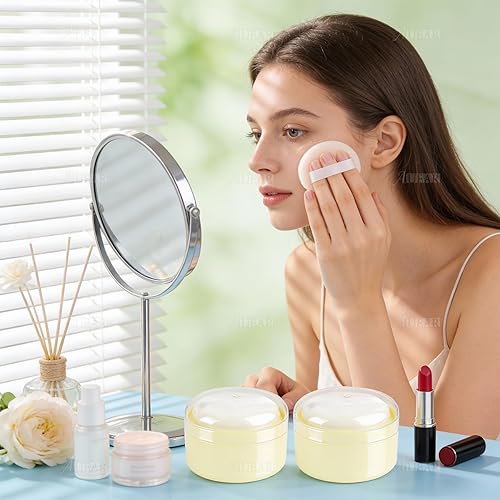 Vista 5 de AUEAR, 2 unidades de contenedor de polvo corporal vacío para después del baño, con tamiz para el hogar y viajes (amarillo, 3.43 x 2.36 pulgadas)