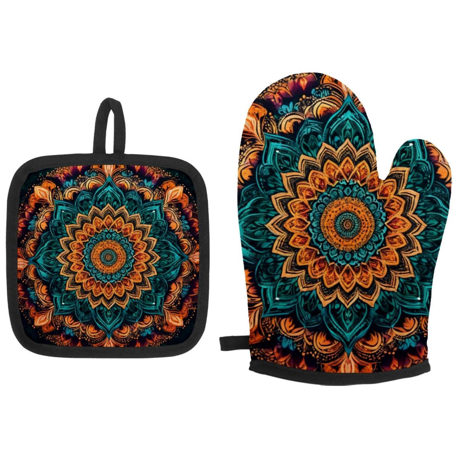 Gants de barbecue et cuisine mandala pour vos grillades et plats au four