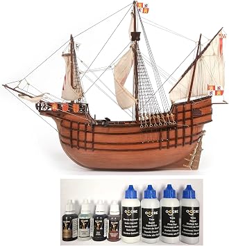 EarthMark OcCre Santa Maria 150 Scale Wooden Ship Construction Model, Adult Assembly Required Model with OcCre Premium Acrylic Paint Set