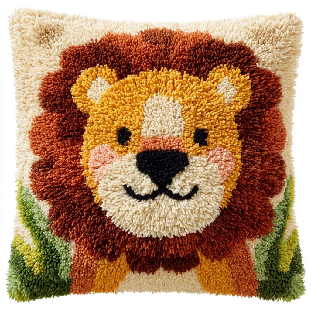 Taxpy DIY Latch Hook Rug Kits, Animal Lion Latch Hook Cushion Kits Pillowcase Rug Crochet Needlework DIY Needlework Pillow Cover Sofa Cushion 43x43cm