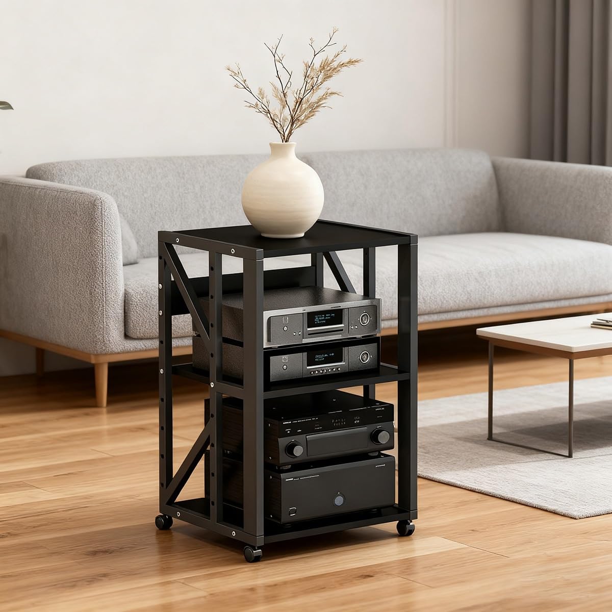 Mobile Stereo Hi Fi Rack Audio, Mobile HiFi Rack Audio Multistrato con Ruote Universali, Struttura Solida, Supporto per Componenti AV per Soggiorno, Sala Teatro(Style 1)