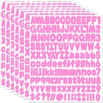 Alphabet Sticker, 1 Pink Letter Stickers - 12 Sheets, Self-Adhesive Vinyl Mailbox Numbers & Letters for Bulletin Boards, Classroom & Home Decor