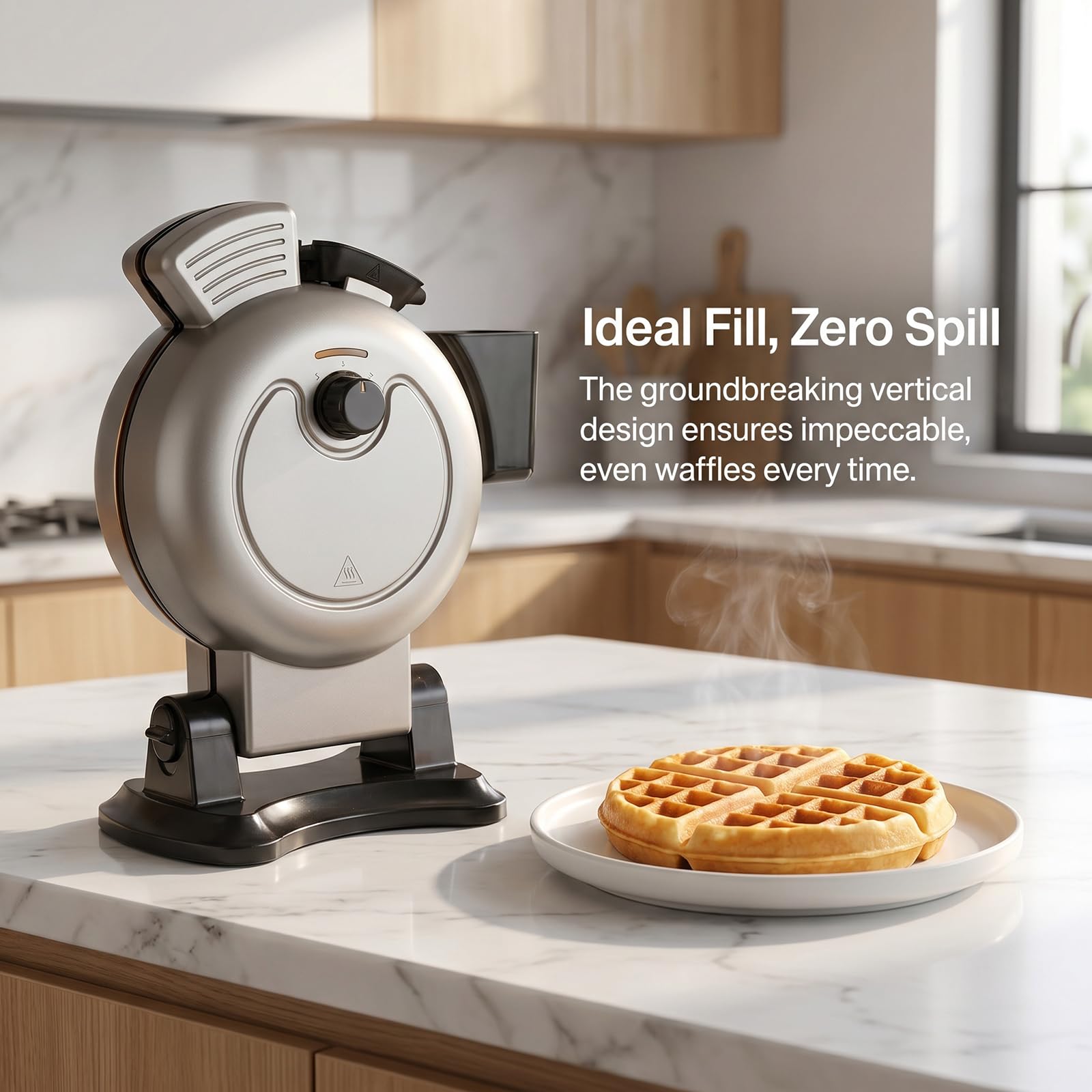 Gofrera Vertical De 650 W, Antiadherente, con 2 Niveles De Tostado, Protección contra Desbordamiento, Recipiente para Goteo Y Placas Extraíbles, Ideal para Sándwiches Y Pasteles. Silver