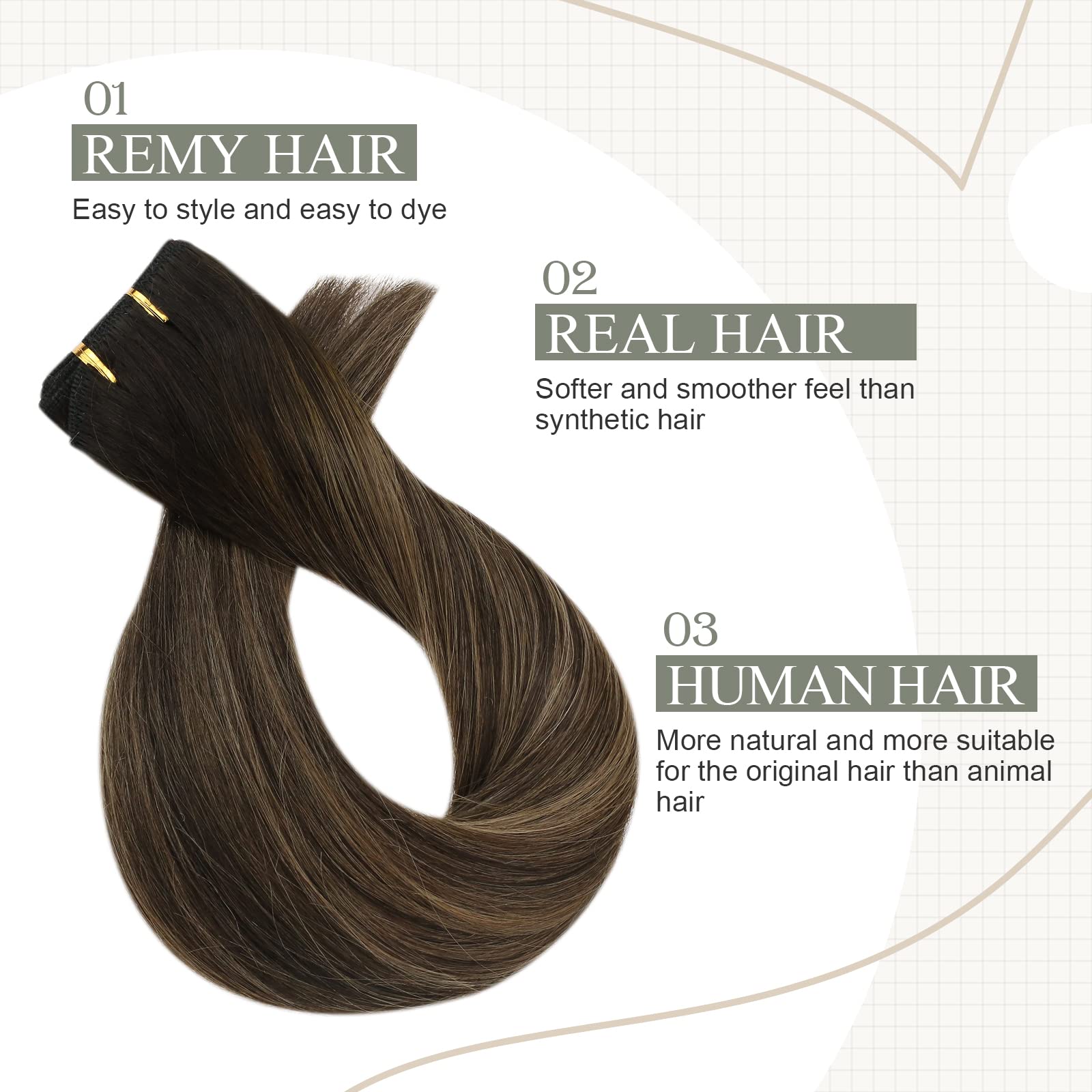 Fshine Remy Capelli Matassa Extension Balayage Da Marrone Scuro A Castano Extension Bundles Human Hair 40CM 100g Extension Cucite Capelli Extension Tessitura Remy #2/8/2