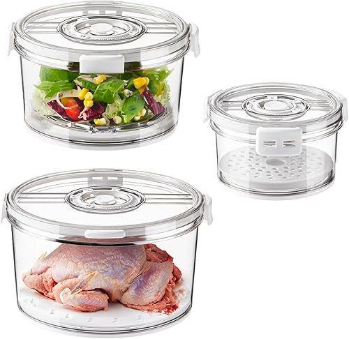Juego de organizadores y almacenamiento para refrigerador, 3 piezas transparentes de frutas y verduras con tapas, sin BPA y apilables, esenciales