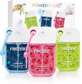 3 Pack Hydrating Hand Sanitizer Spray with Cute Keychain, Travel Size Portable Power Mist Hand Sanitizer for Women Teens Kids, Mini Pocket Sanitizer Spray Bottle (Fresh Breeze)