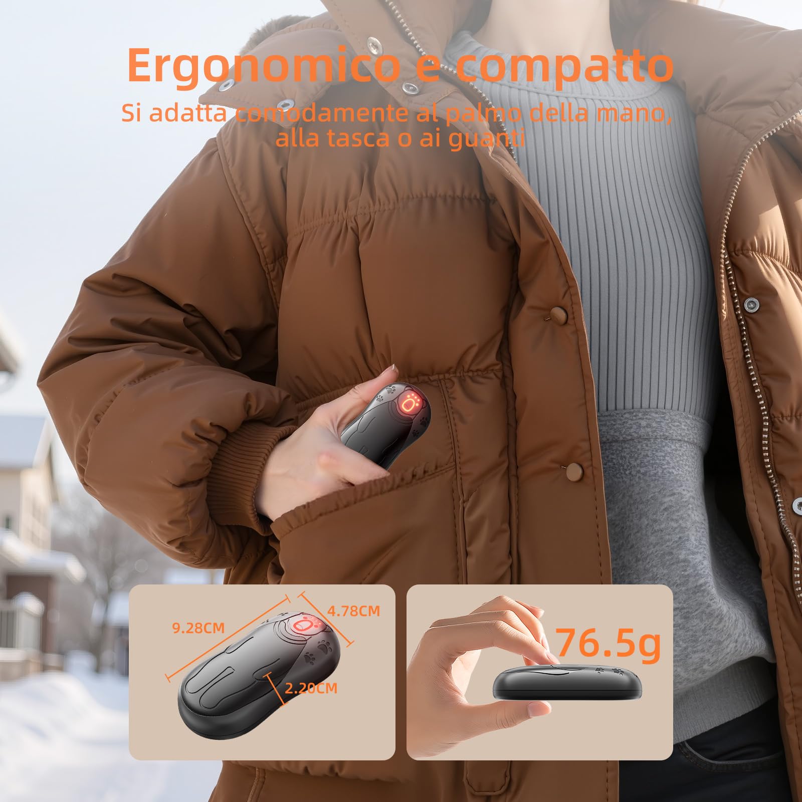 Scaldamani Elettrico 12000mAh, OUTJUT 2 in 1 Magnetico Scaldamani Ricaricabile con 3 Livelli di Riscaldamento Fino a 52℃ Riscaldamento a 360° Scaldamani a Ricarica Rapida per Caccia, Regali di Natale