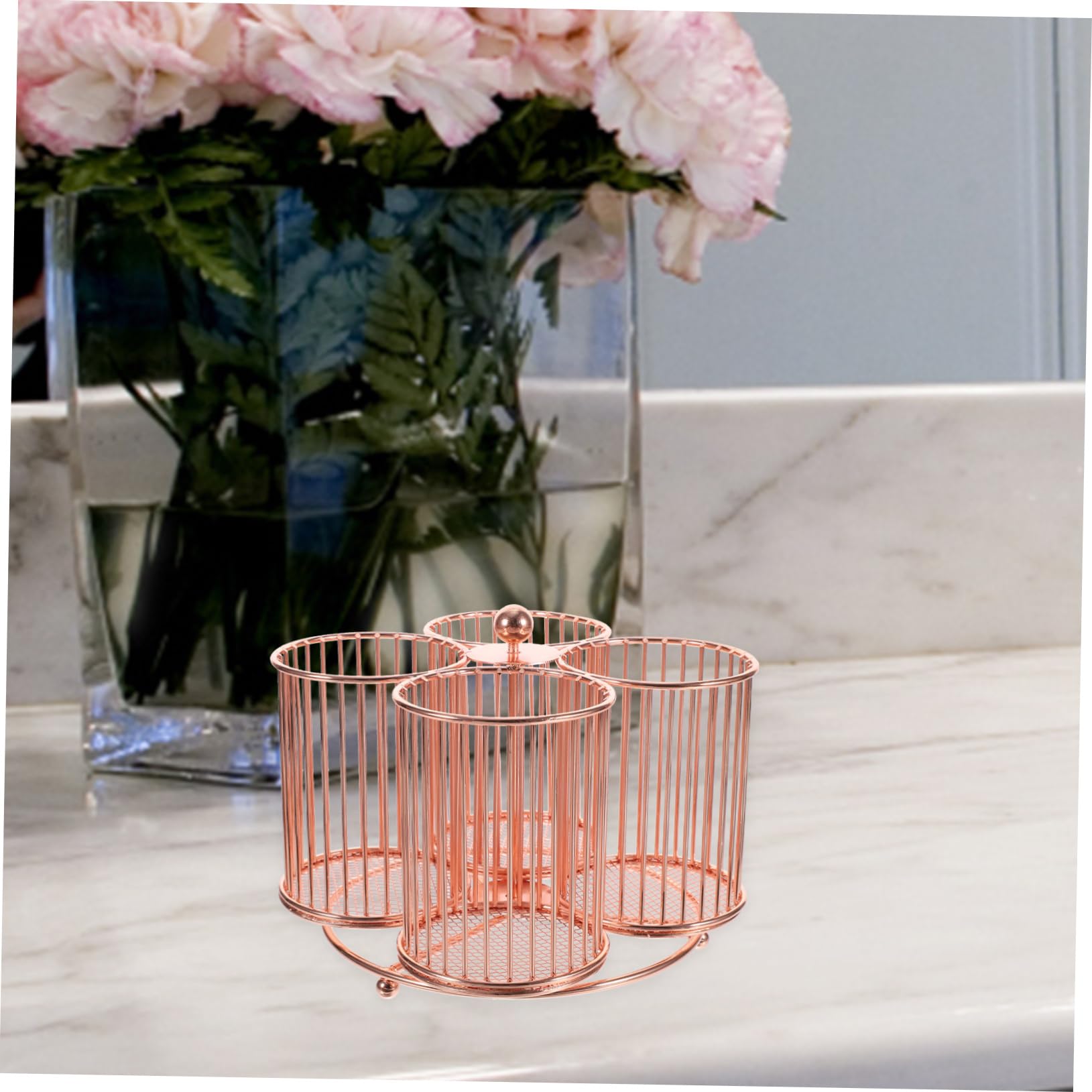 Organizzatore Rotante in Metallo Portapenne e Porta Trucco Multifunzionale Rosa Per Scrivania Grande Capacità Per Pennelli Cosmetici e Cancelleria Design Elegante Con Finitura Perl