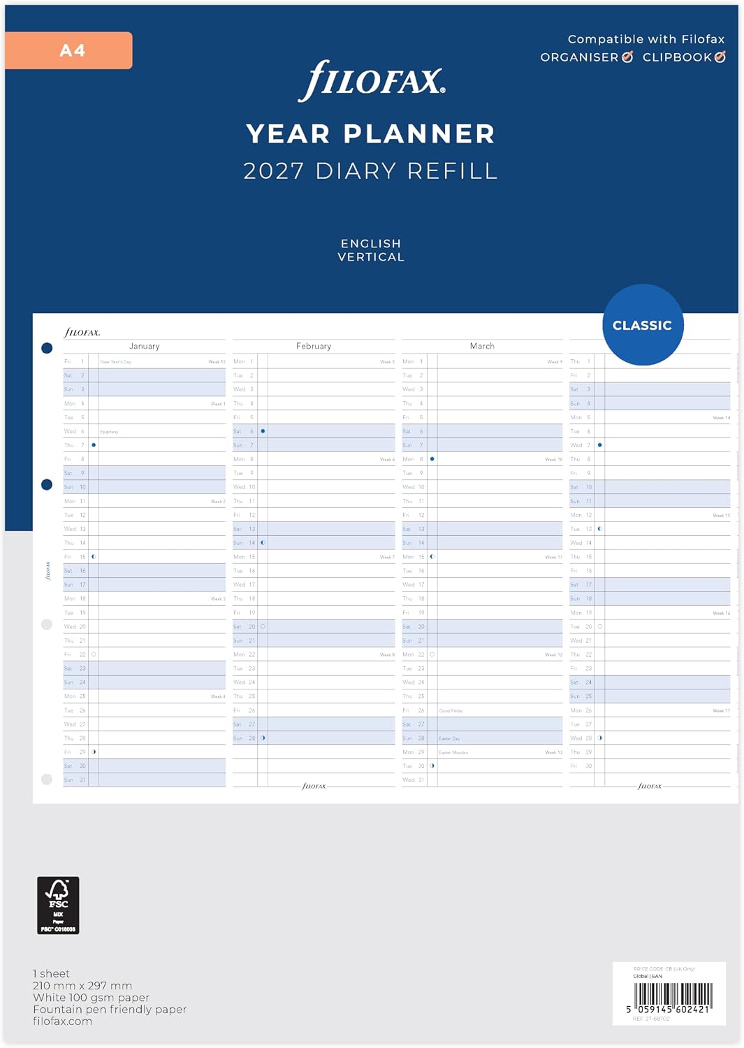 Filofax A4 Vertical Year Planner 2027 : Amazon.co.uk: Stationery ...