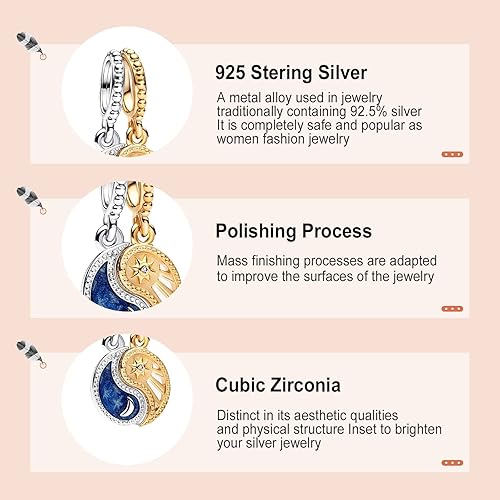 Miniatura 4 de Annmors Silver Charms for Bracelets S925 Love Heart Mom Birthday Dangle for Women Bracelet & Necklace Pendant