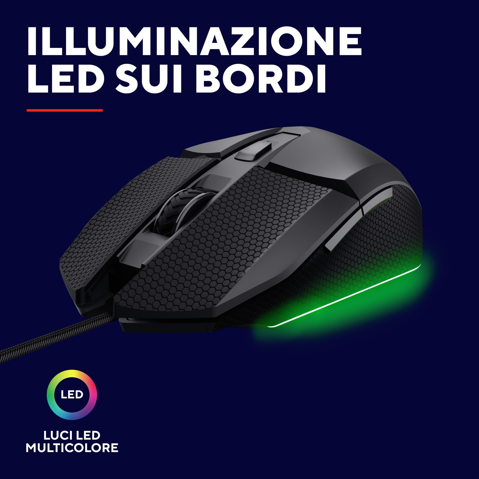 GXTrust 121 Felox+ Mouse Gaming con 6 Pulsanti Programmabili, 10000 DPI, USB 180 cm, Software Incluso, Illuminazione LED Multicolore, Mouse con Filo per PC, Portatile, Computer, Nero
