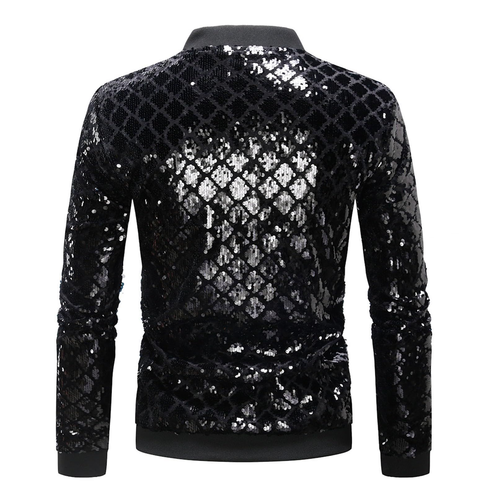 Baseball Jacke Kurz Herren Metallic Nachtclub Reißverschluss Baseball Bomber Jacke 70er Disco Party Kostüm Wetlook Jacke Sweatjacke Pailletten Outfits Glänzende jacke