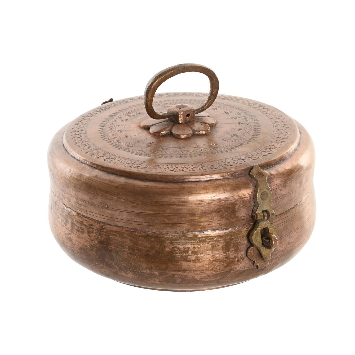 Boîte en laiton gravée main souvenir artisanal cuivre 25x25cm