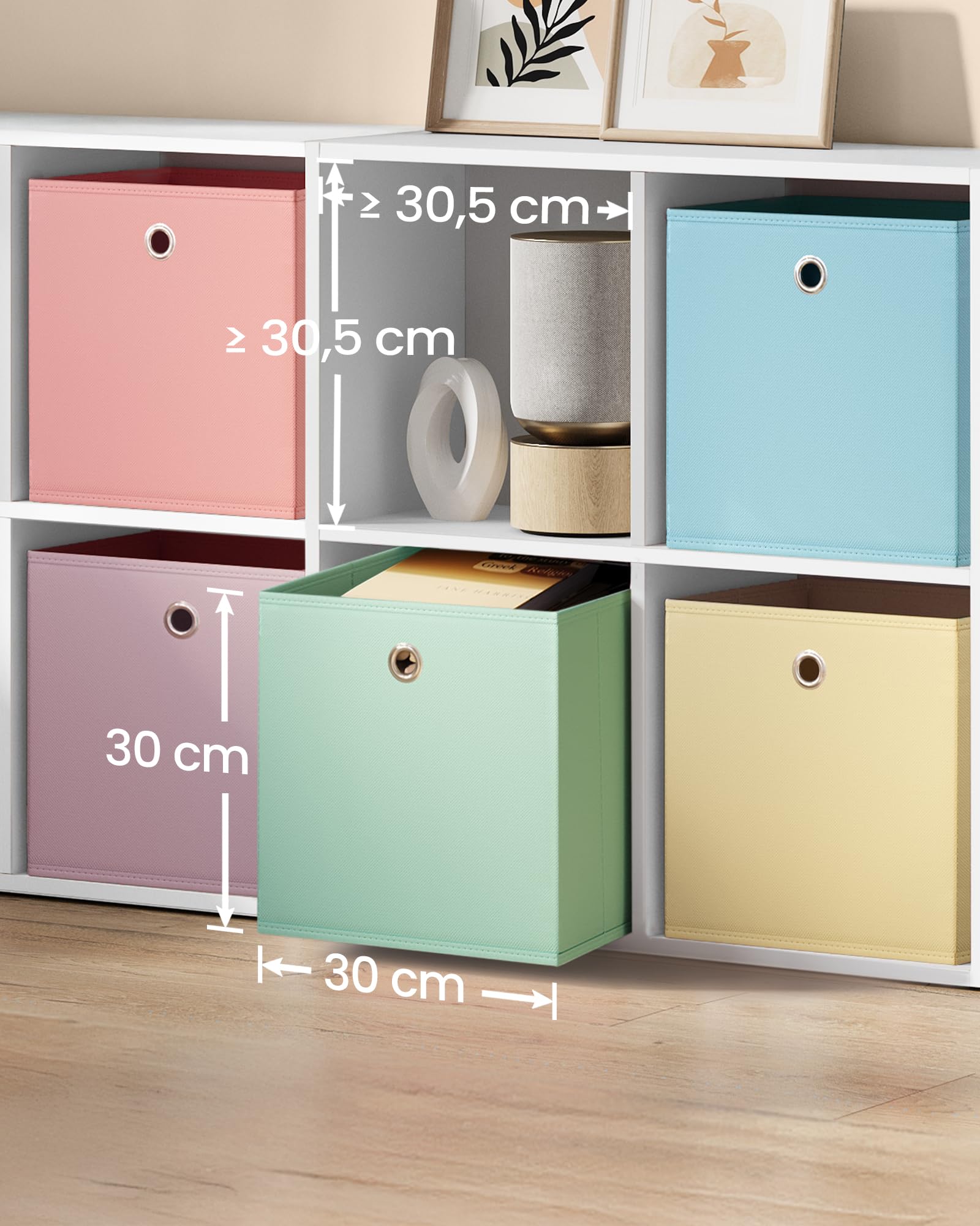 SONGMICS Pudełko do przechowywania, zestaw 6 szt., kosz, składany kufer, pojemnik, 30 x 30 x 30 cm, tkanina, do półki Cube, kolorowy organizer, do sypialni, salonu RFB230X01