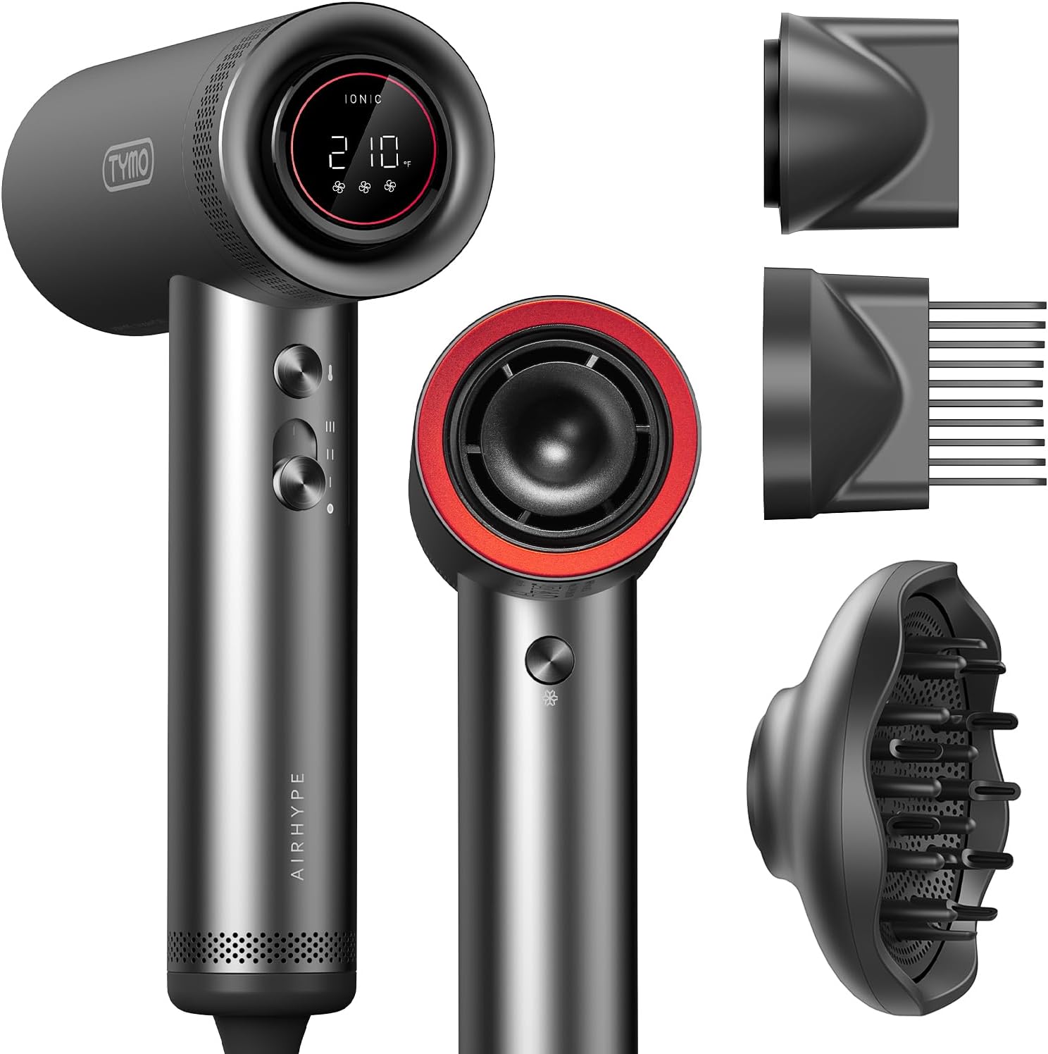 High Speed Hair Dryer, Professional Negative Ions Blow Dryer with Diffuser, 23m/s Airflow for Fast Drying, Compact for Travel, Aluminum Body Design, 4 Temps & 3 Speeds, HD Display | 1,500W