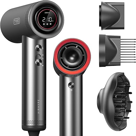 TYMO Hair Dryer with Diffuser for Women - 1500W Professional High Speed Blow Dryer with Comb, 110,000RPM Fast Dry, 200 Million Ionic Hairdryer, 4 Temps & 3 Speeds, 8 Ft Cord for Salon, Metal Gray