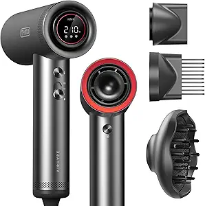 TYMO Hair Dryer with Diffuser for Women - 1500W Professional High Speed Blow Dryer with Comb, 110,000RPM Fast Dry, 200 Million Ionic Hairdryer, 4 Temps & 3 Speeds, 8 Ft Cord for Salon, Metal Gray