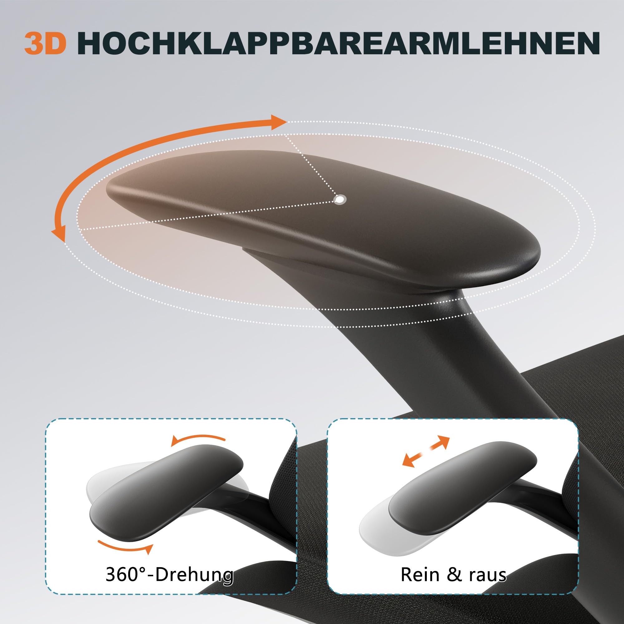 Bürostuhl Ergonomisch Schreibtischstuhl Drehstuhl Verstellbarer Armlehnen Lendenstütze gasdruckfeder bürostuhl liegefunktion 68.5cm Große Sitzfläche für Büro Home Office Chair Arbeitszimmer