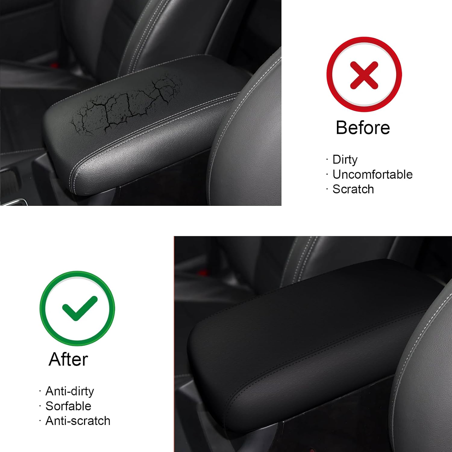 Armrest Cover for Kia Sorento 2016 2017 2018 2019 2020, Well-Made, Durable, Non-Slip Design, Precise Fit Armrest Box Protector for Kia Sorento Accessories (Black)