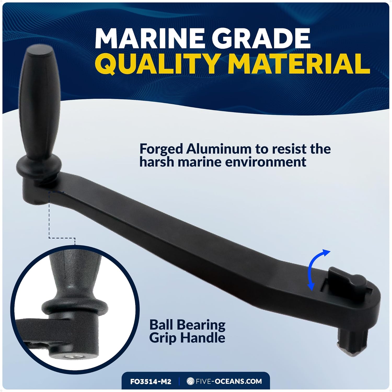 Five Oceans 10" Sailboat Winch Handle, Universal Winch Handle, Lock-in Mechanism, Black, Lightweight and Strong, Aluminum, 2-Pack - FO3514-M2
