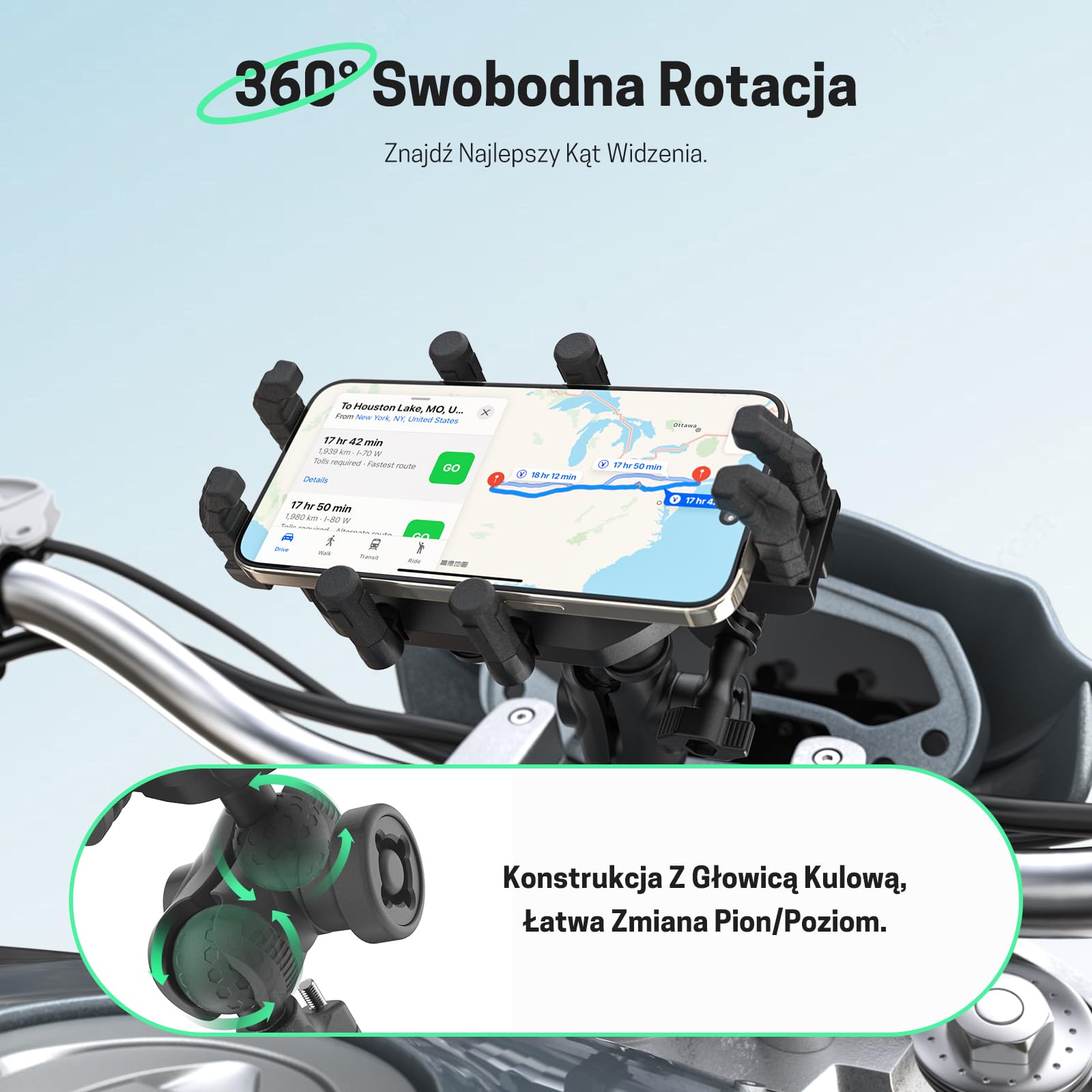 Jeebel Uchwyt na telefon motocyklowy 3 w 1 ładowarka do smartfona motocyklowego z bezprzewodowym ładowaniem Qi 15W i USB-C QC 3.0 30 W, osłona przeciwsłoneczna, ochrona przed kradzieżą, obrót o 360°