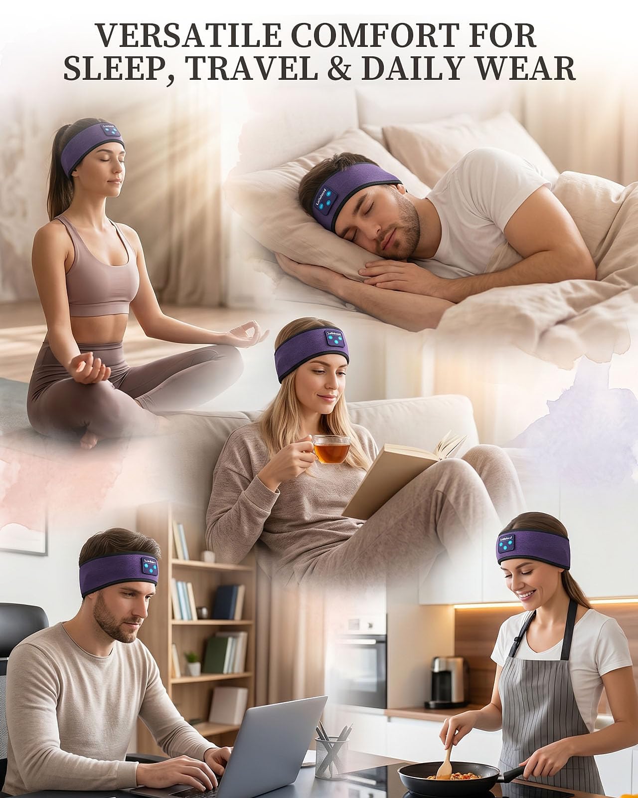 Lullaband Auriculares inalámbricos Bluetooth 5.4 para dormir de lado, con altavoces estéreo ultrafinos, ideales para yoga, meditación, deportes y relajación
