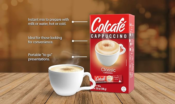 Colcafé Classic Cappuccino is the go-to choice for coffee lovers seeking a delicious instant cappuccino. Crafted from 100% Colombian coffee beans, this popular mix delivers a rich and bold flavor that is sure to satisfy. With its portable and convenient packaging, you can enjoy a delightful cup of cappuccino wherever you go.