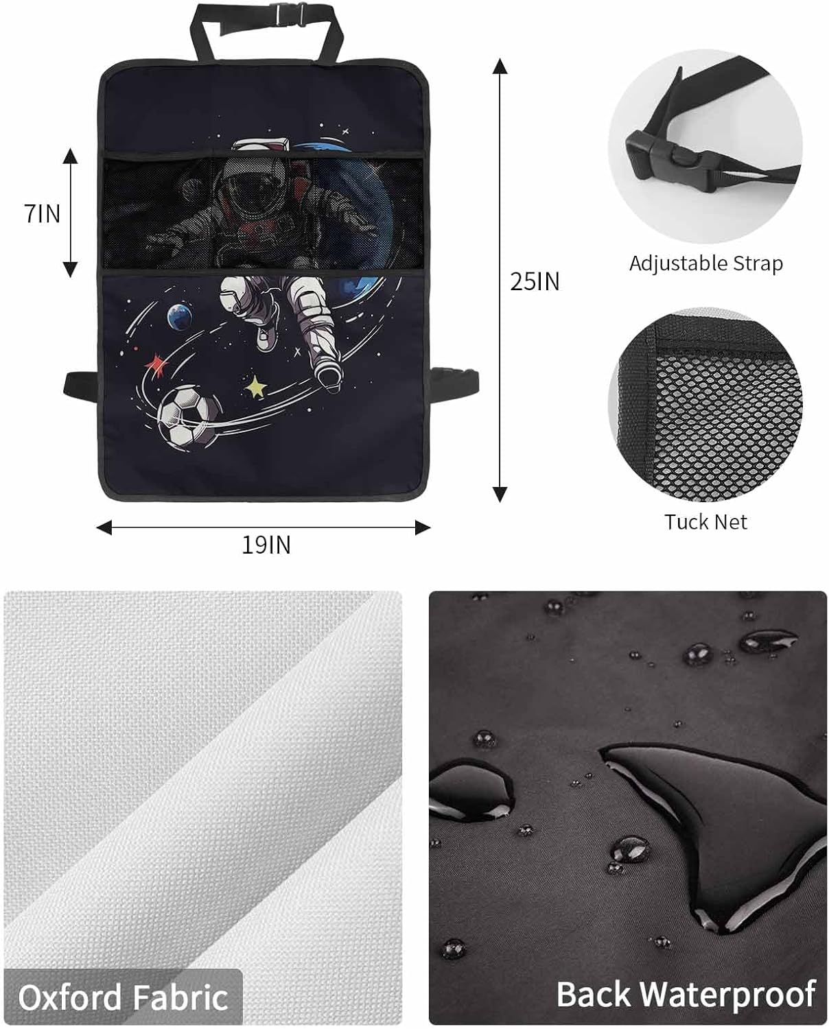T&H XHome Car Seat Protector, 2 Pack Kick Mats with Organizer - 3 Pocket Storage, Sports Theme Watercolor Astronaut Play Football Back Seat Cover for Kids Universal Fit Automotive Interior Protectors