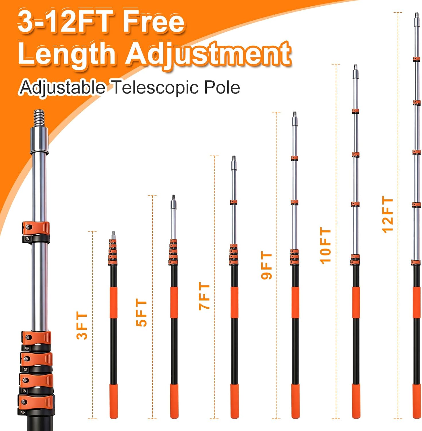 18FT Window Cleaning Kit, 2-in-1 Squeegee with 3-12FT Telescoping Pole & Flip-Lock & Screw Dual Locking, Professional Long Handle Washing Tool for High Windows
