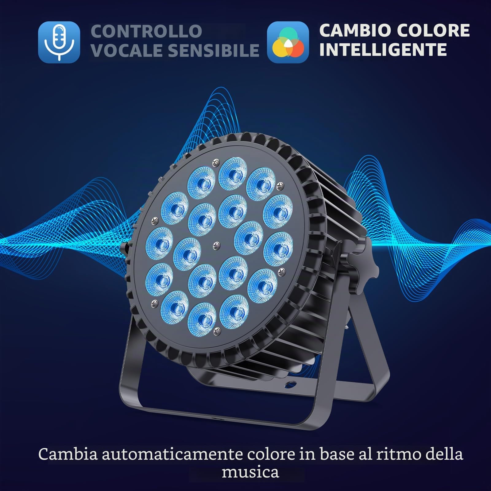 2PCS RGBWA UV 200W Par LED, 18 Luci da Palco D MX 7/10CH con Stroboscopio e Attivazione Sonora, Illuminazione Discoteca per Spettacoli Bar Feste Matrimoni Halloween