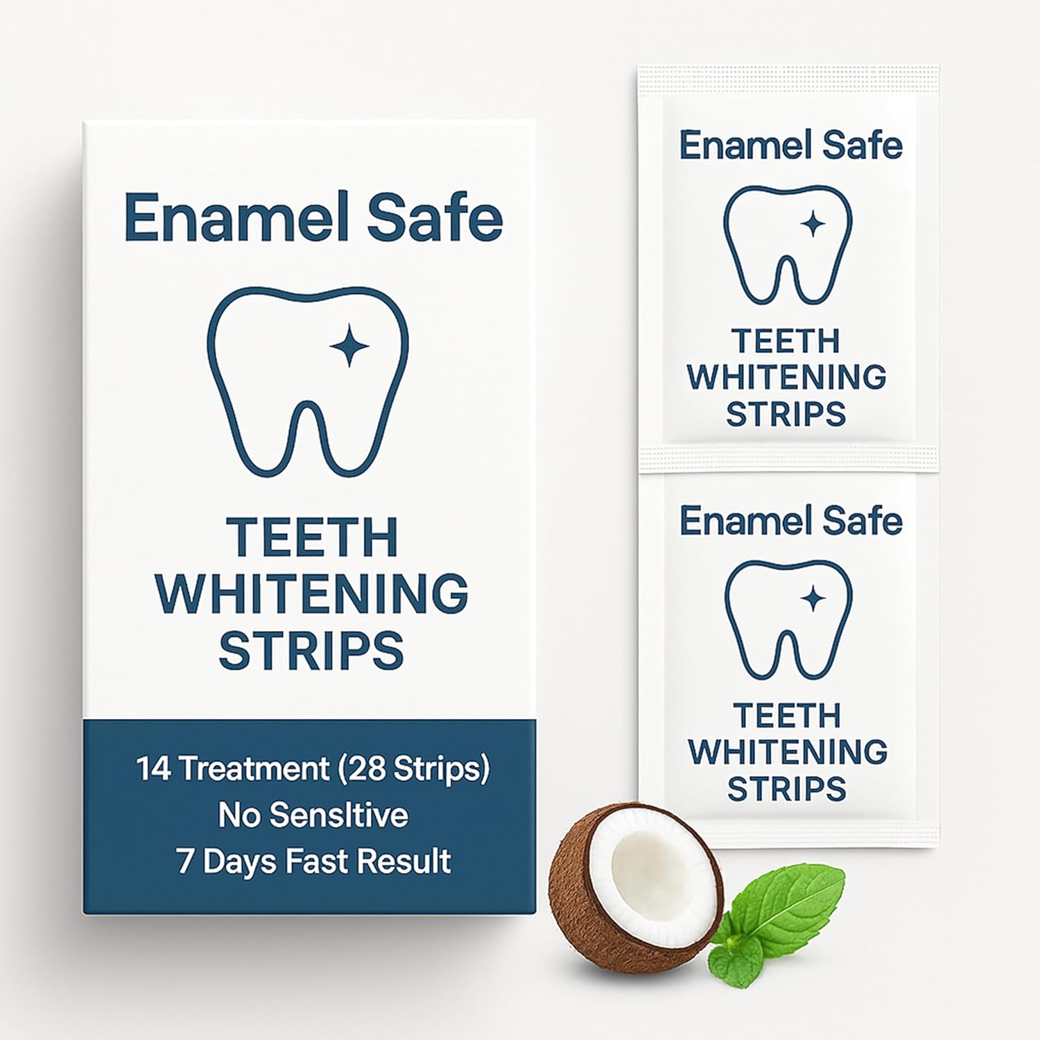 Teeth Whitening Strips for Sensitive Teeth 28 Strips 14 Treatments Fast Results in 7 Days Coconut Mint Natural