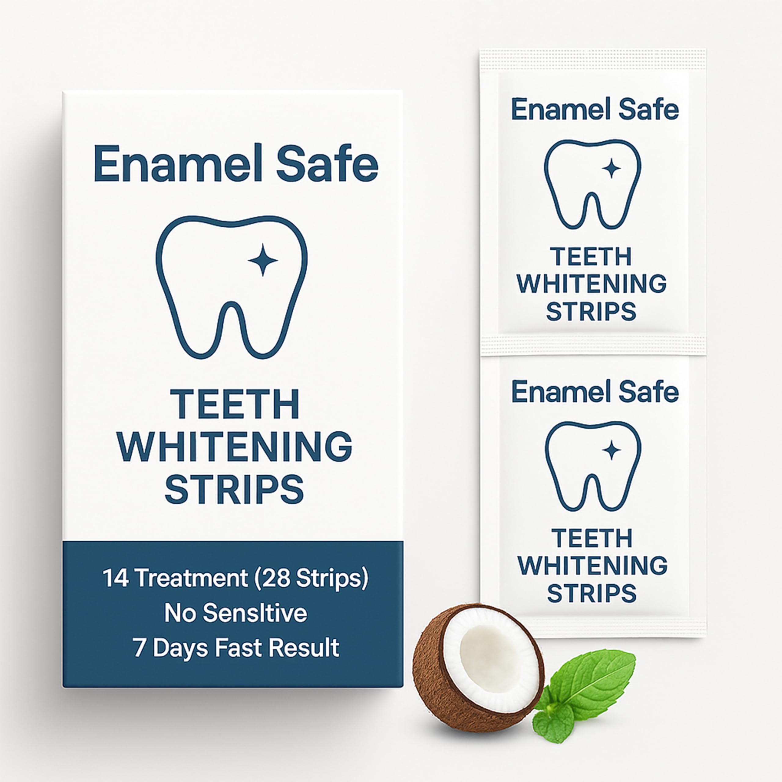 Teeth Whitening Strips for Sensitive Teeth 28 Strips 14 Treatments Fast Results in 7 Days Coconut Mint Natural