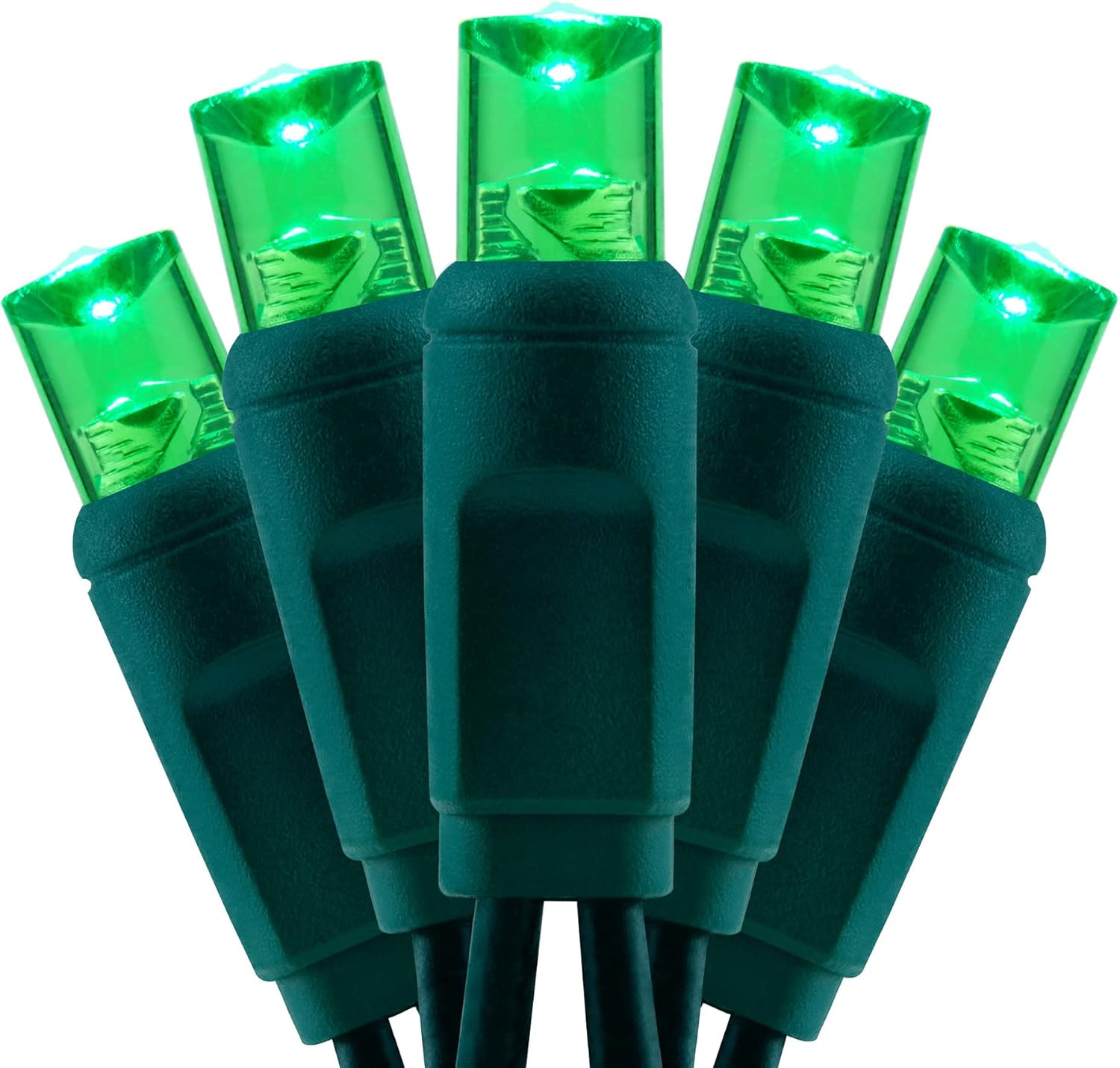 YULETIME Green 5MM LED Christmas Lights, 33 ft 100 Count 4" Spacing OnePiece High Waterproof