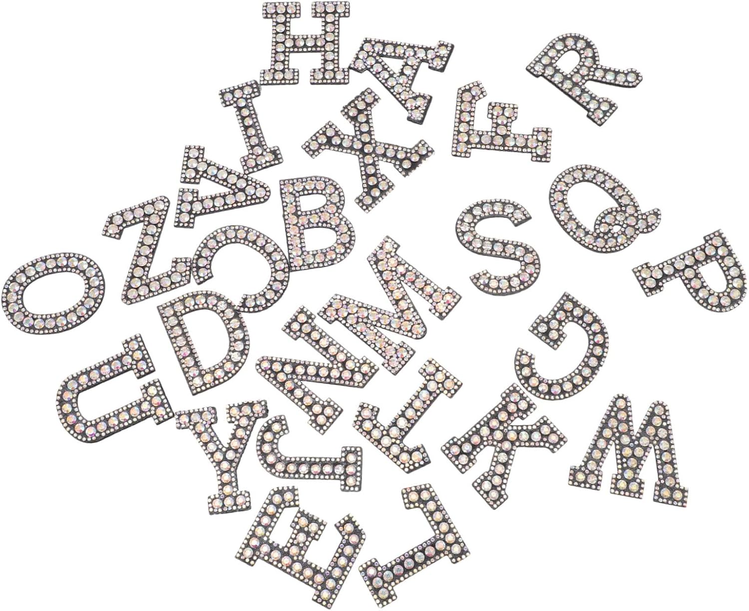 26pcs Rhinestone Alphabet Patches for Sewing Bling DIY Clothing Appliques Glitter Iron-On Embellishments for Shirts Bags and Crafts