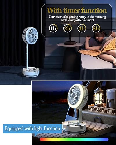 Miniatura 7 de Ventilador portátil de 10 pulgadas, funciona con pilas, ventilador recargable oscilante con 40000 mAh, luces LED de control remoto, tiempo