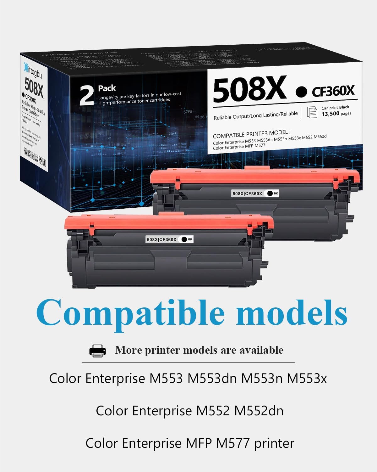 508X High Yield Toner Cartridge (2 Pack) Black: Compatible 508X CF360X Toner Cartridge Replacement for HP Color Enterprise M553 M553dn M553n M553x M552 M552dn MFP M577 Printers