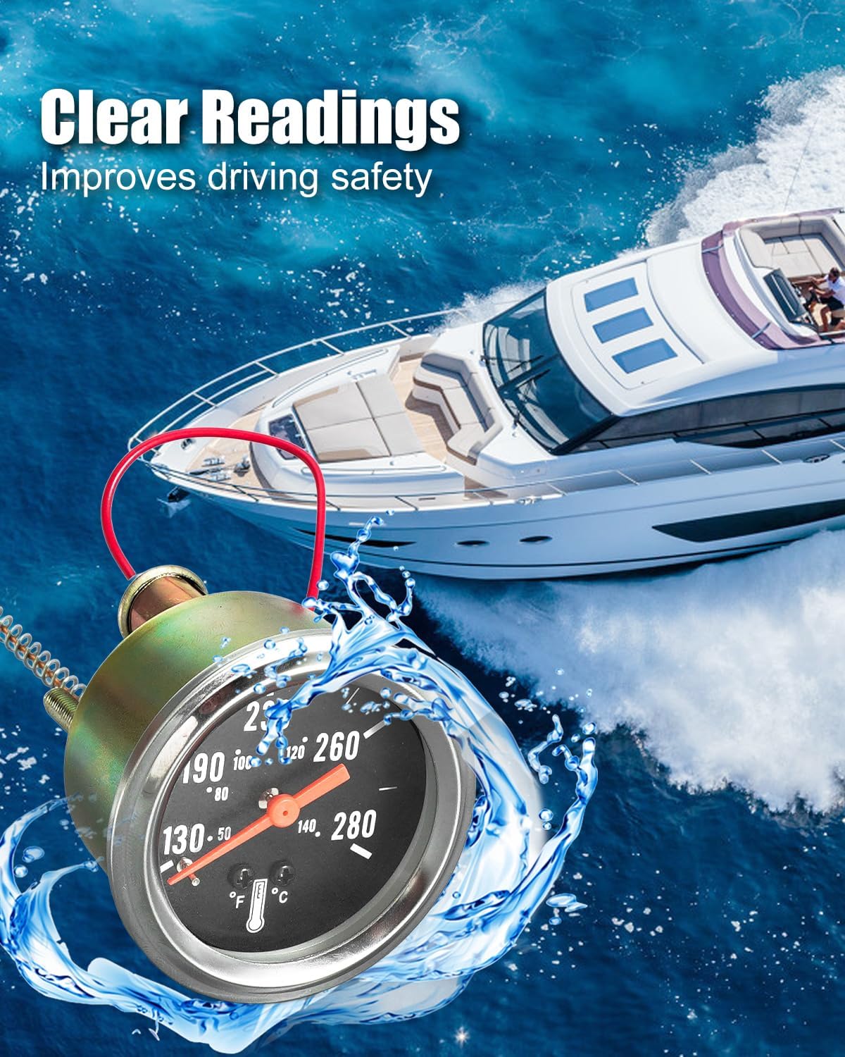 7-123 Water Temperature Gauge 2" 52mm Fit for Cars Ships Trucks Motorcycle image 4