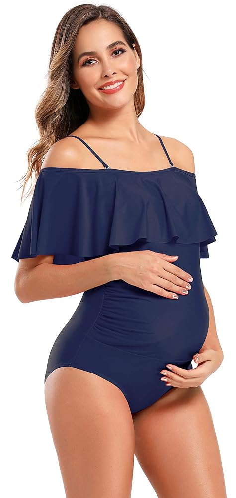 SHEKINI Premaman Costume Da Bagno Donna Due Pezzi Maternità Elegante Bordo Smerlato Design Controllo Addominale Regolabile Bikini Incinta Tankini Due Pezzi Triangolo Bikini Fondo (M, Verde Scuro