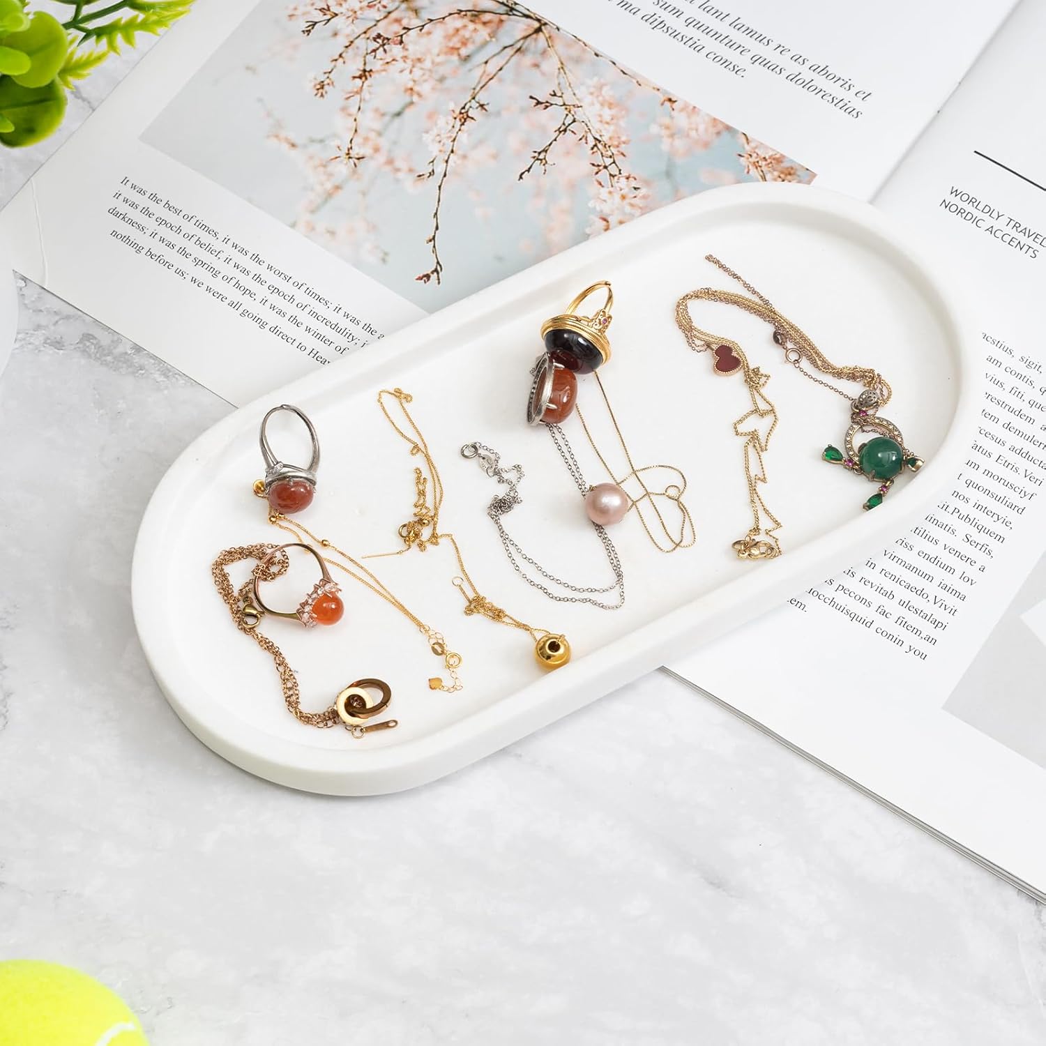 Elegant Ivory White Natural Marble Oval Tray 10x4.7 Inches for Bathroom Countertop, Vanity Jewelry & Perfume Organizer, Aesthetic Home Decor Accent - Image 3