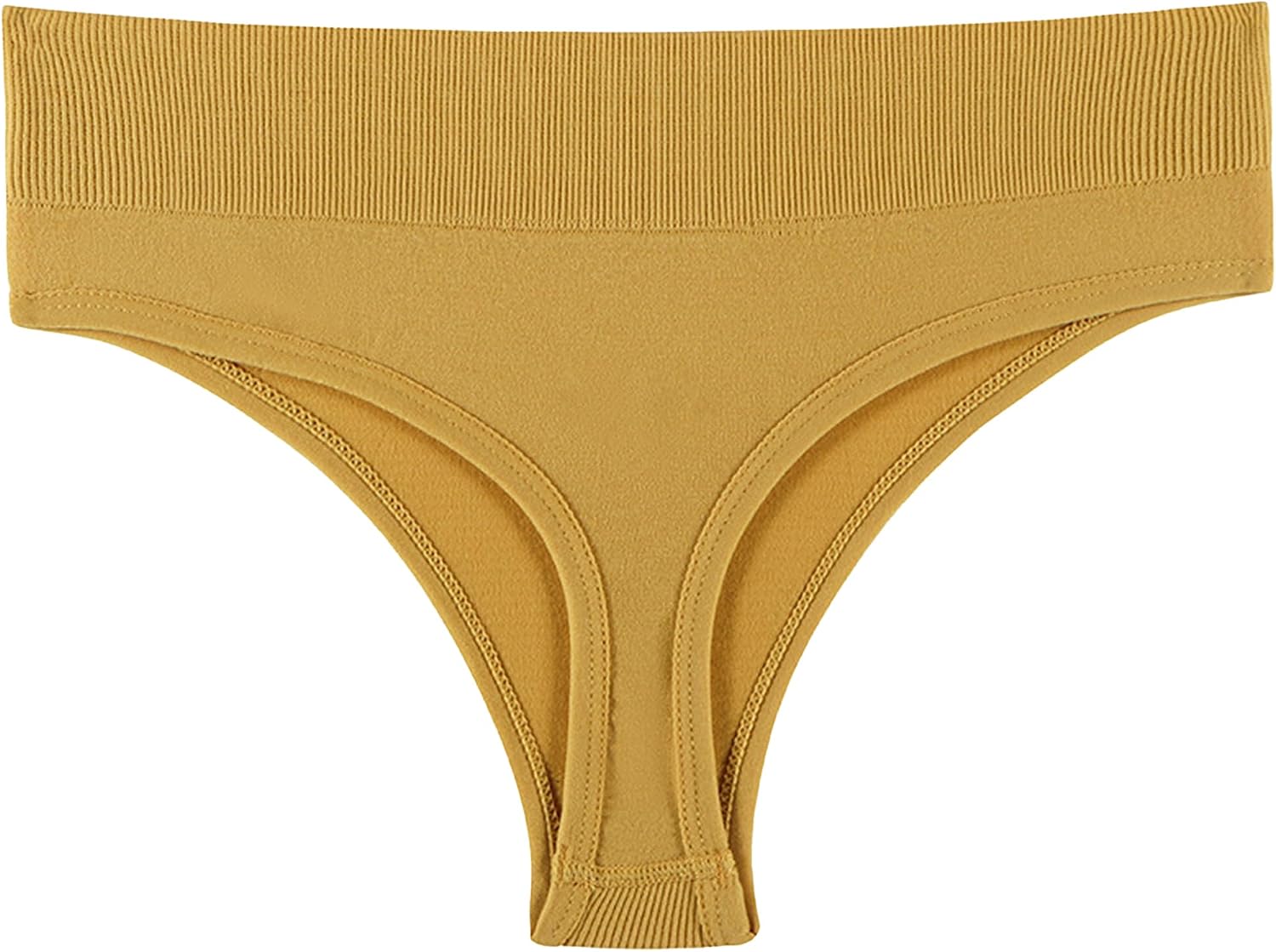 DGHM-JLMY Women's Solid Color Thong With Middle Waist Multicolor G-Strings Breathable Knickers Seamless Thongs Bikini Briefs (Yellow 5Pc,Medium)