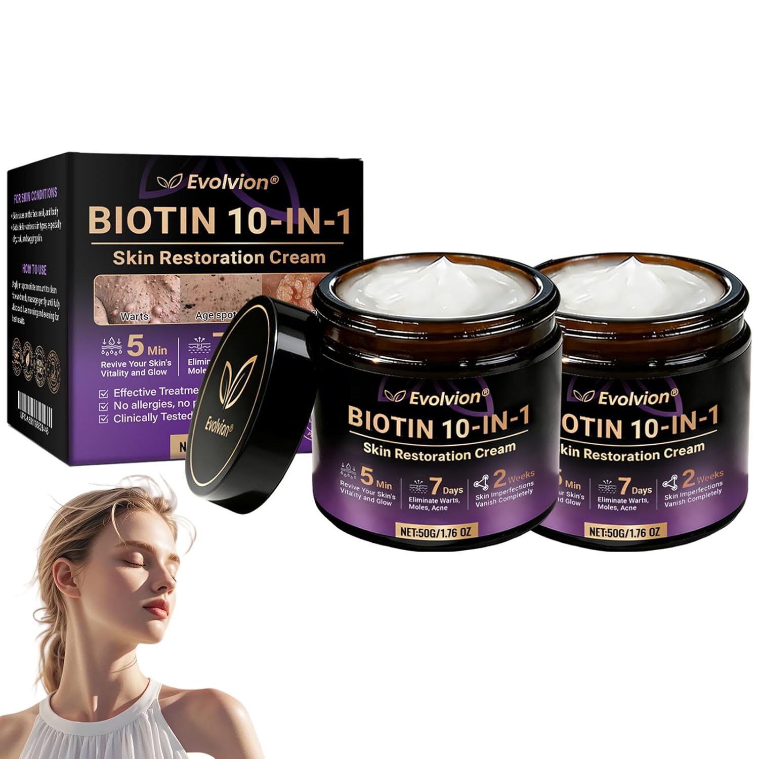 Evolvion Biotin 10-in-1 Skin Restoration Cream, skin moisturizer Cream, Effectively smoothes skin and deeply moisturizes (2PCS)